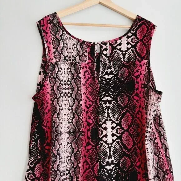 PENNINGTONS Asymmetric Sleeveless High Low Hem Top Pink Snake Print Sz 2X - Picture 6 of 10